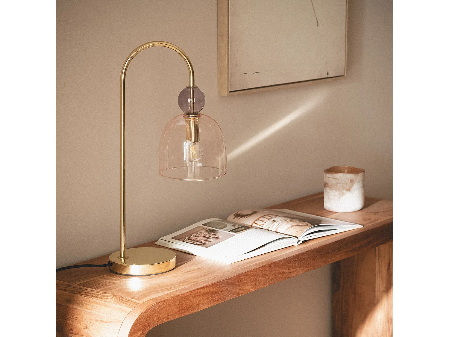 Lampe à Poser Métal et Verre Baudelaire Rose