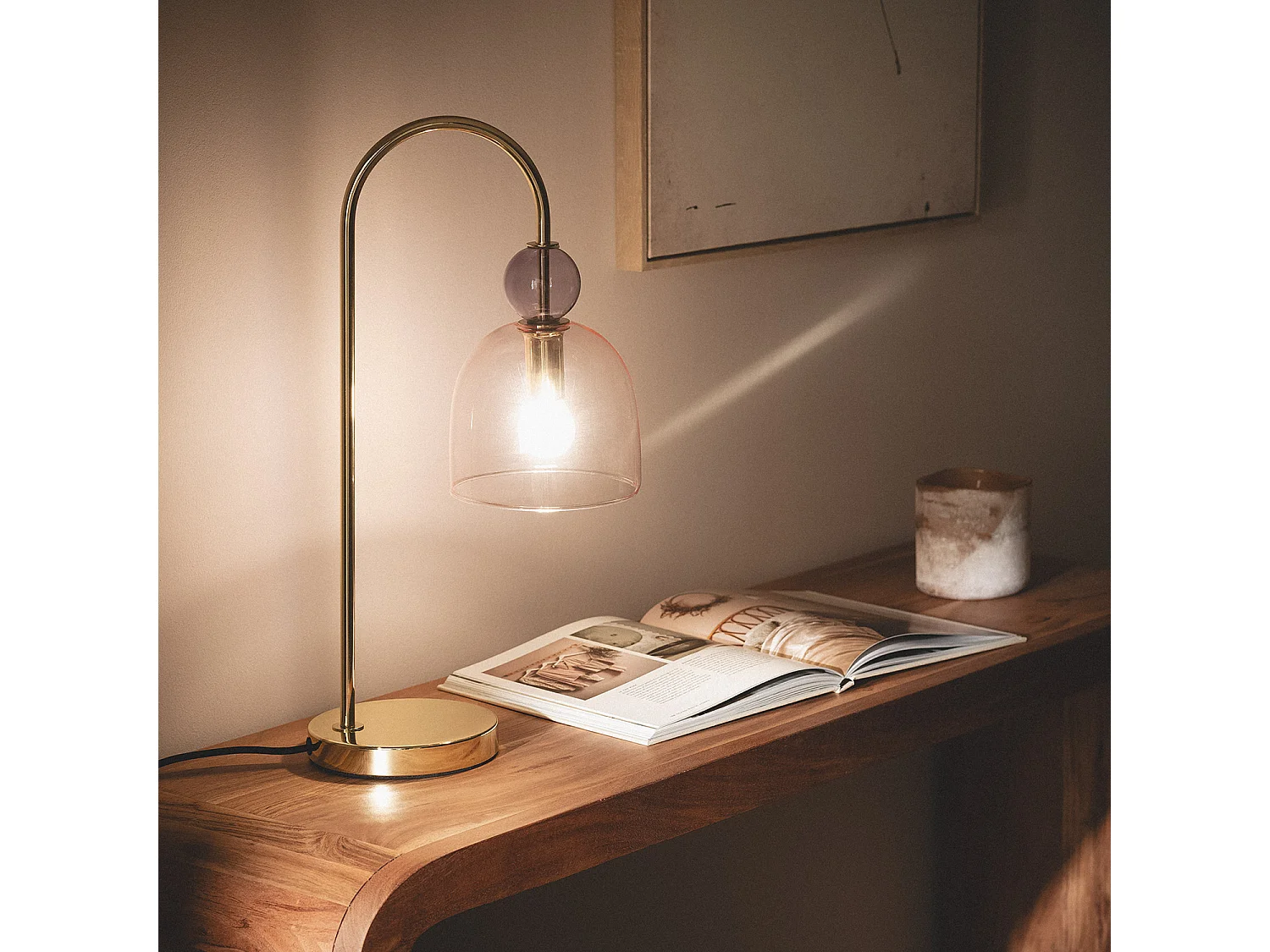 Lampe à Poser Métal et Verre Baudelaire Rose