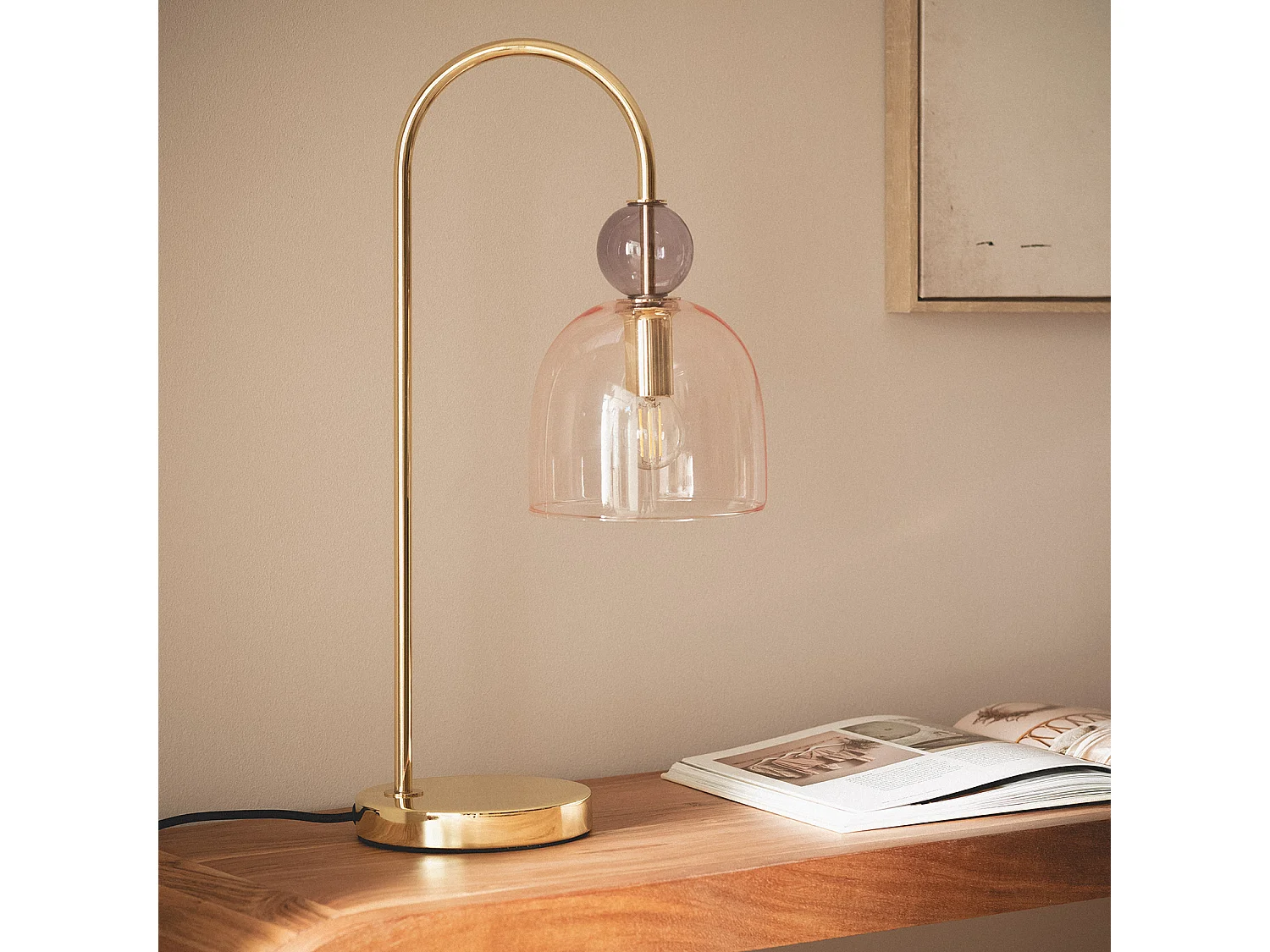 Lampe à Poser Métal et Verre Baudelaire Rose