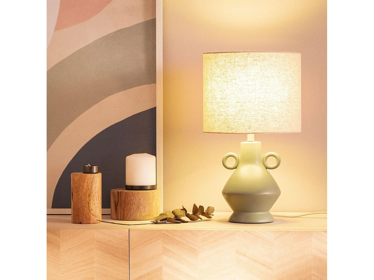 Lampe à Poser Résine et Tissu Moudrost Vert Céladon