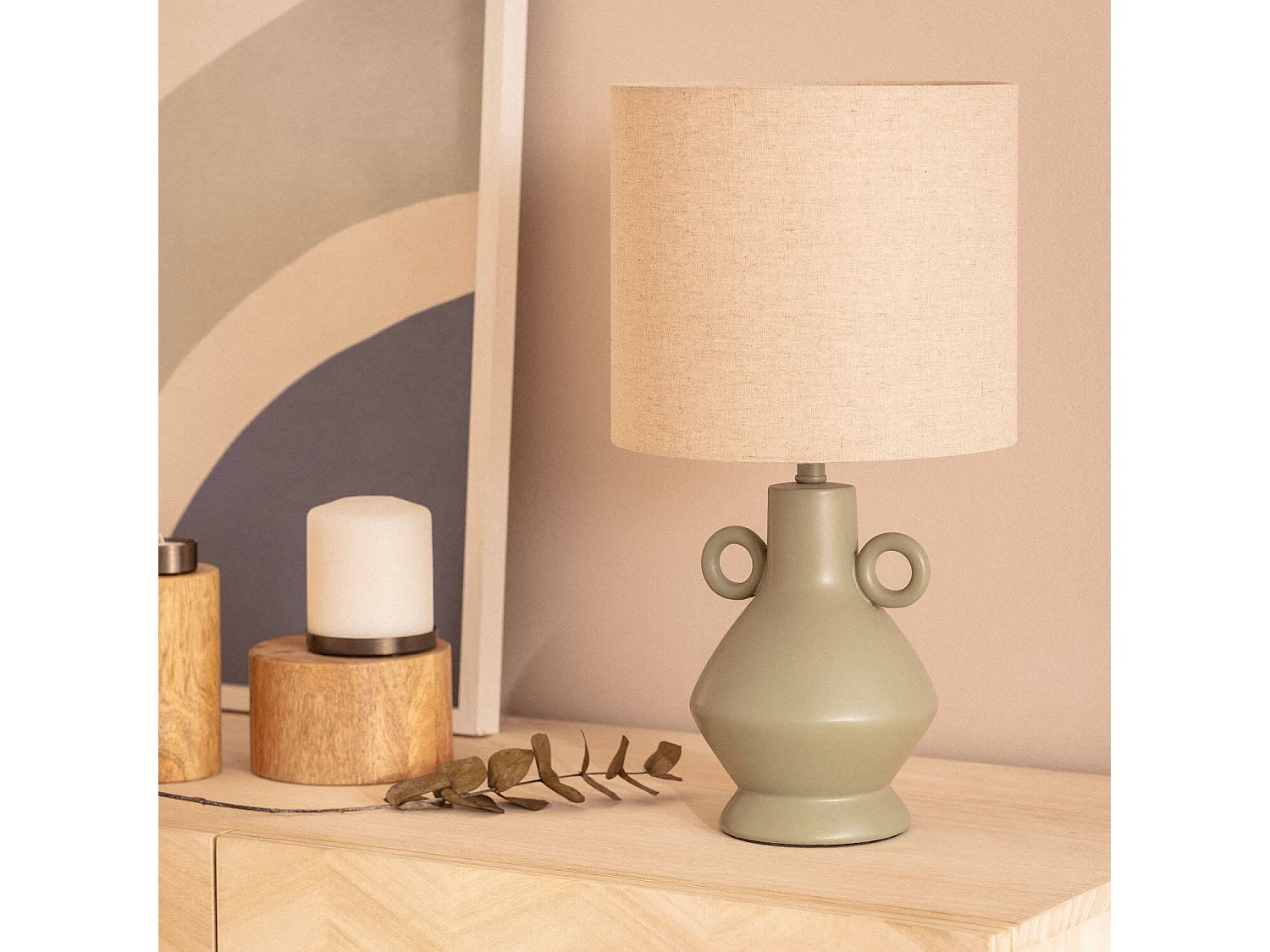 Lampe à Poser Résine et Tissu Moudrost Vert Céladon
