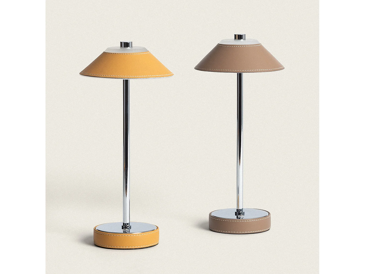 Lámpara de Mesa LED Portátil Cuero y Metal con Batería USB Recargable Tyu Limer Marrón