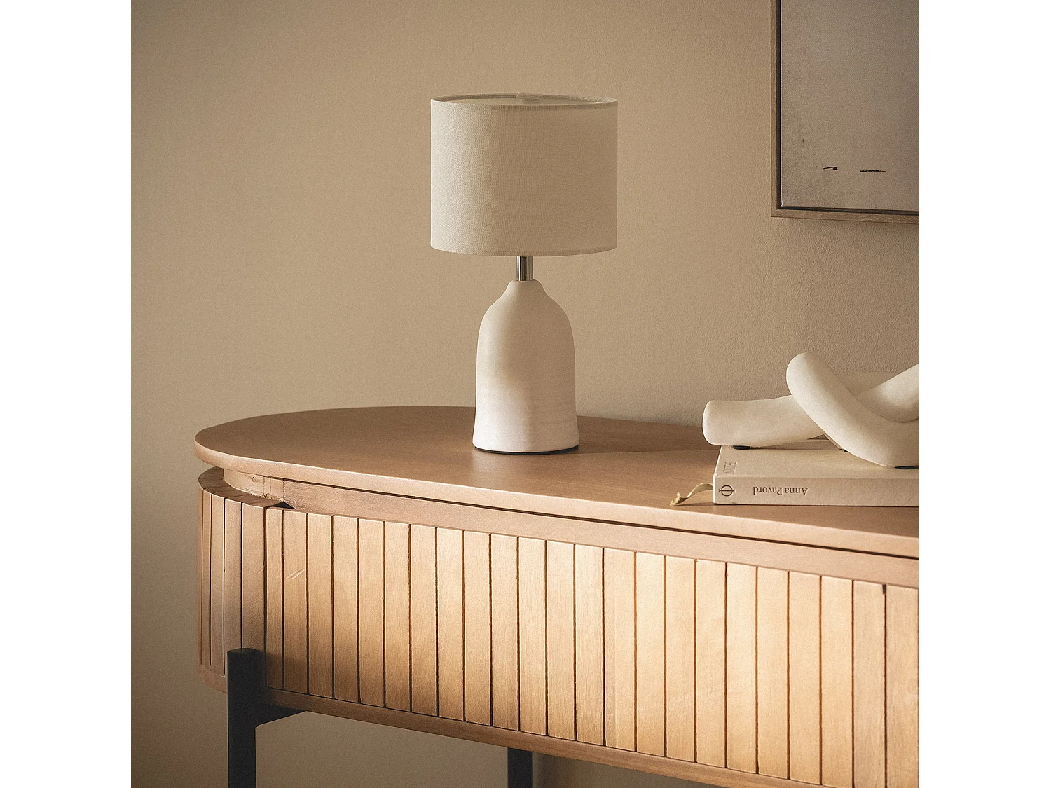 Lámpara de Mesa Cerámica y Tela Barva Blanco