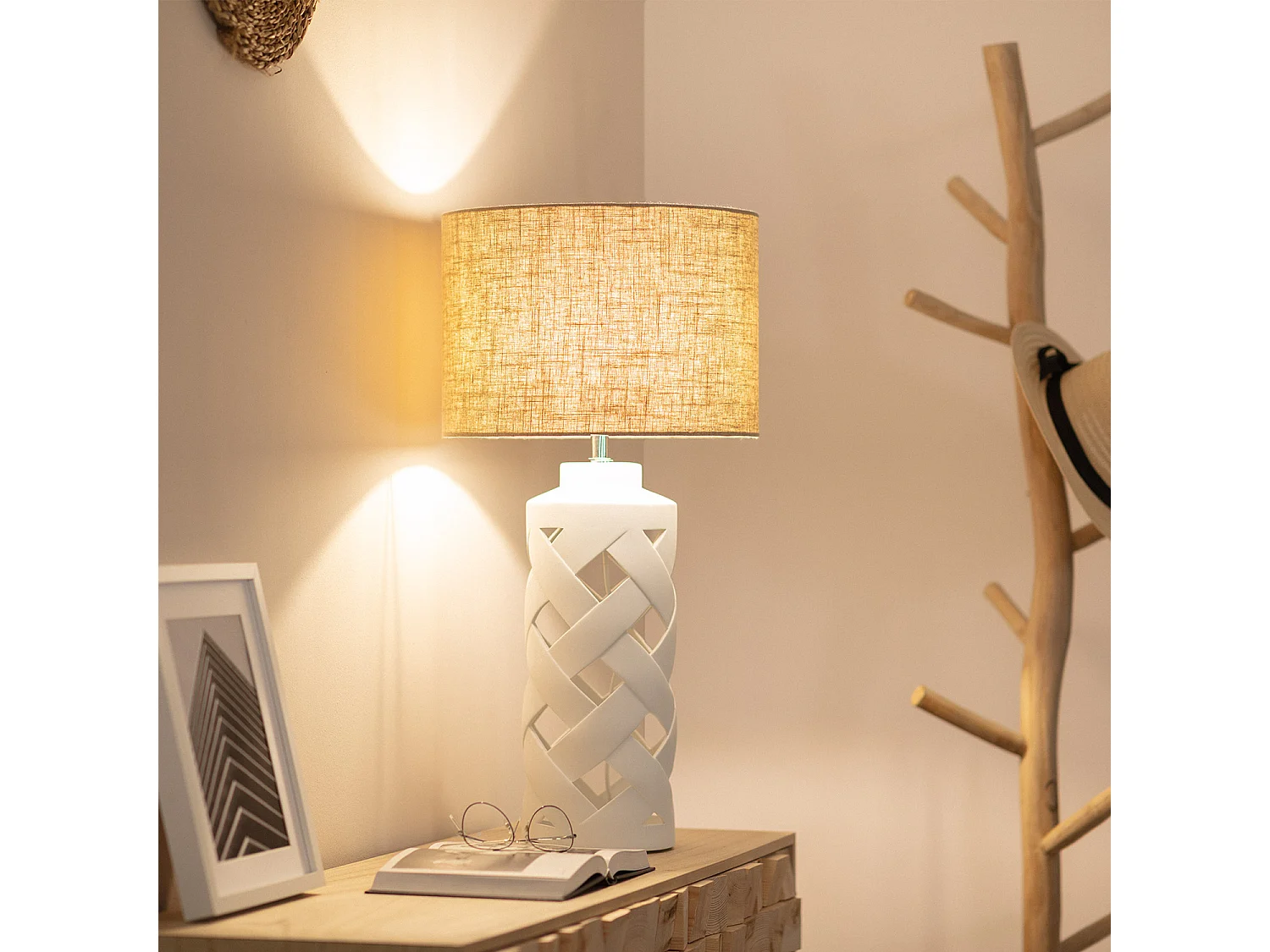 Lampe à Poser Céramique et Tissu Makalu Blanc