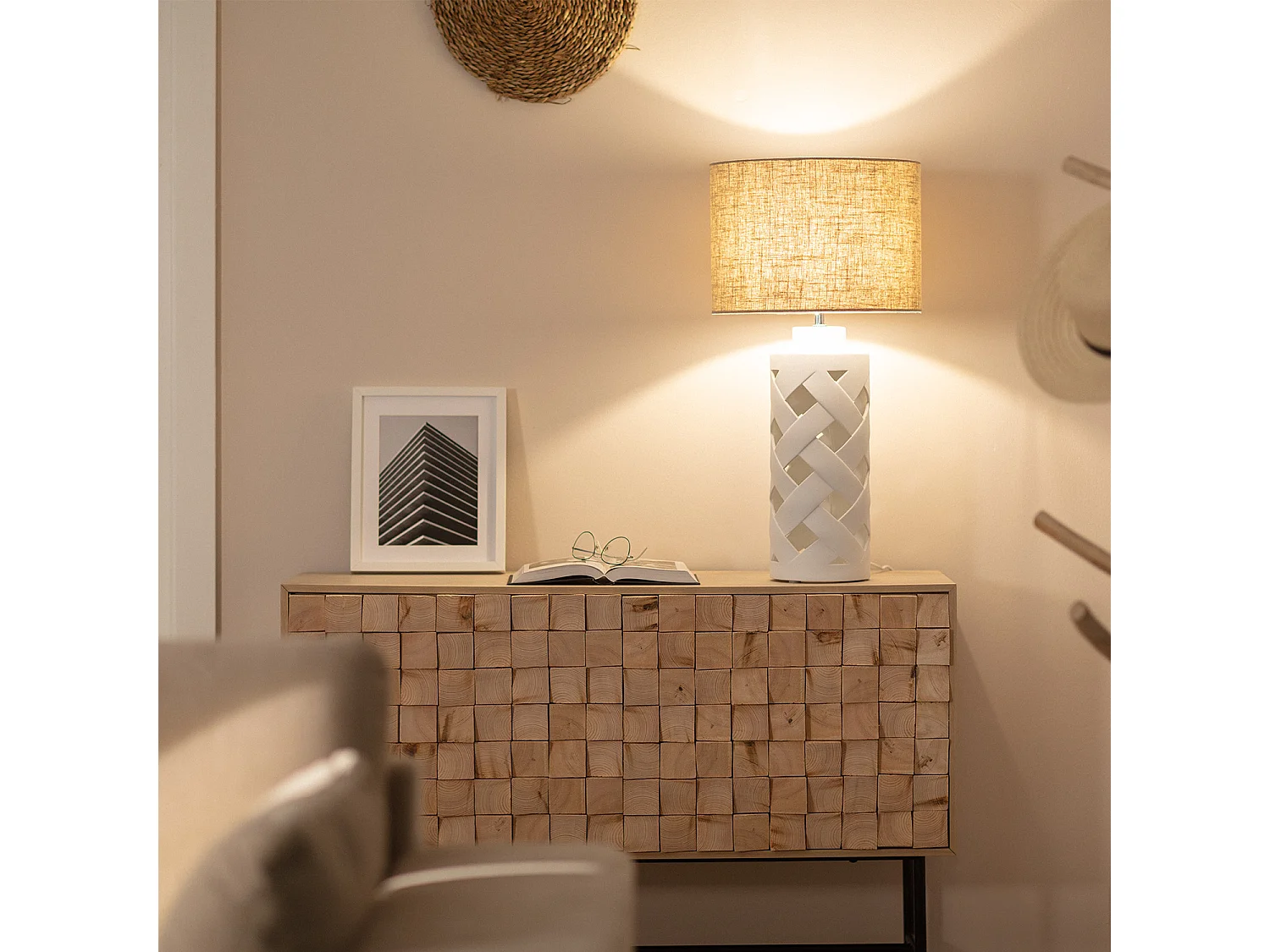 Lampe à Poser Céramique et Tissu Makalu Blanc