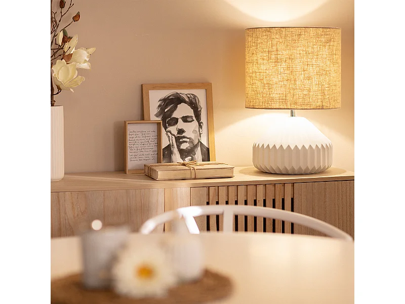 Lampe à Poser Porcelaine et Tissu Monduver Blanc