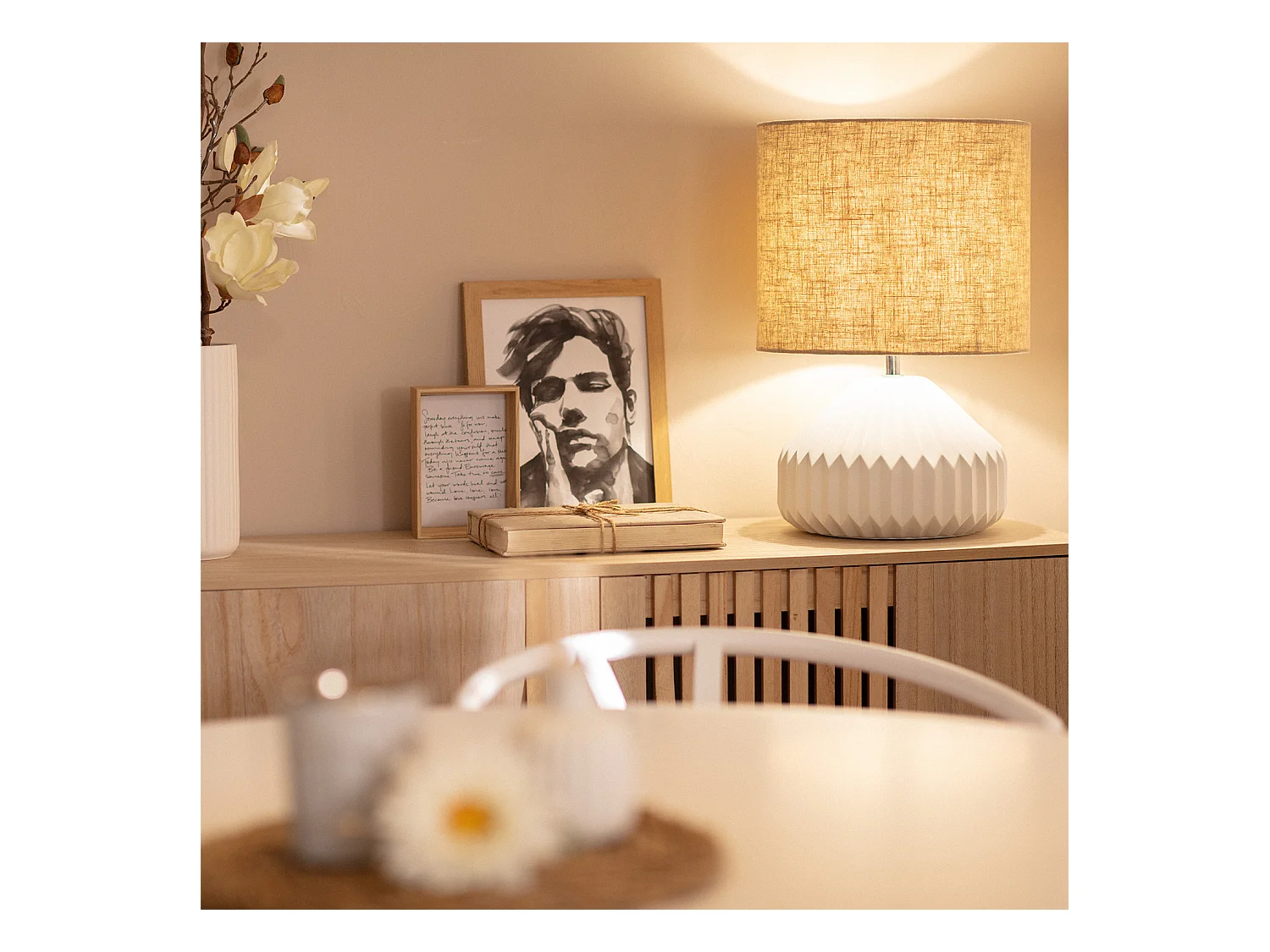 Lampe à Poser Porcelaine et Tissu Monduver Blanc