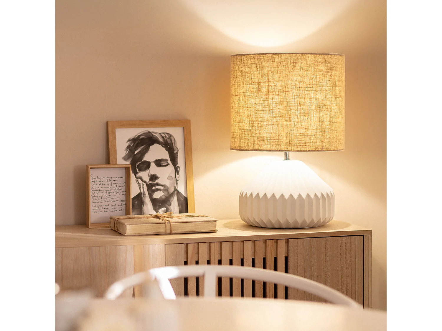 Lampe à Poser Porcelaine et Tissu Monduver Blanc