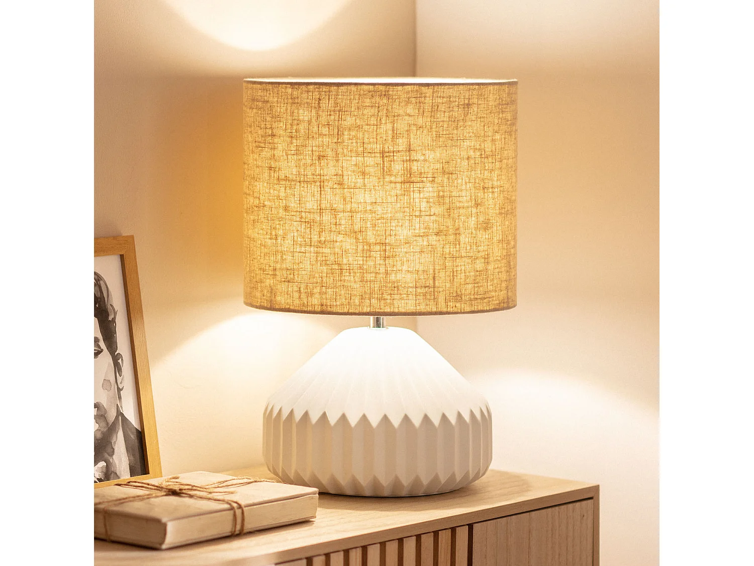 Lampe à Poser Porcelaine et Tissu Monduver Blanc