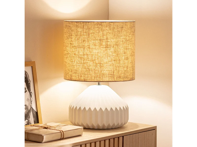 Lampe à Poser Porcelaine et Tissu Monduver Blanc