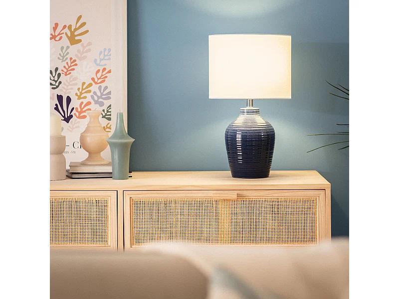 Lámpara de Mesa de Cerámica Botijo Azul Oscuro