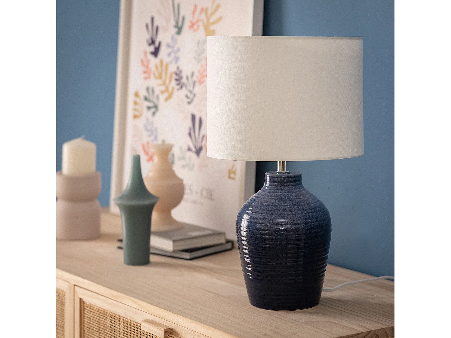 Lampe à Poser en Céramique Botijo Bleu foncé
