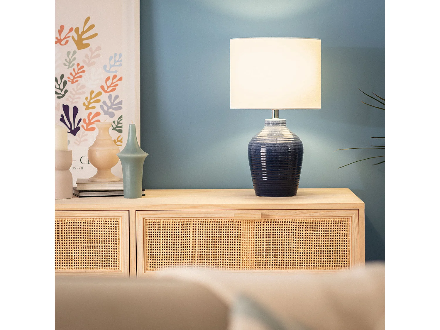 Lampada da Tavolo Ceramica Botijo Azzurro Scuro