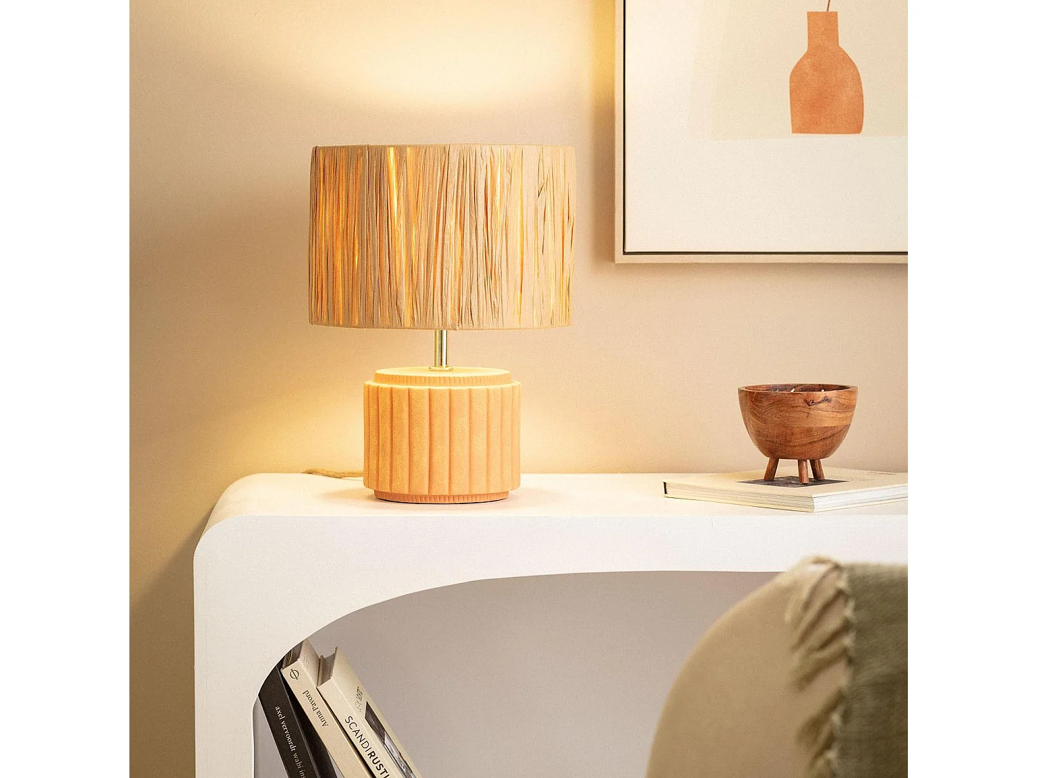 Lampe à Poser Céramique et Raphia Kinney Terre cuite