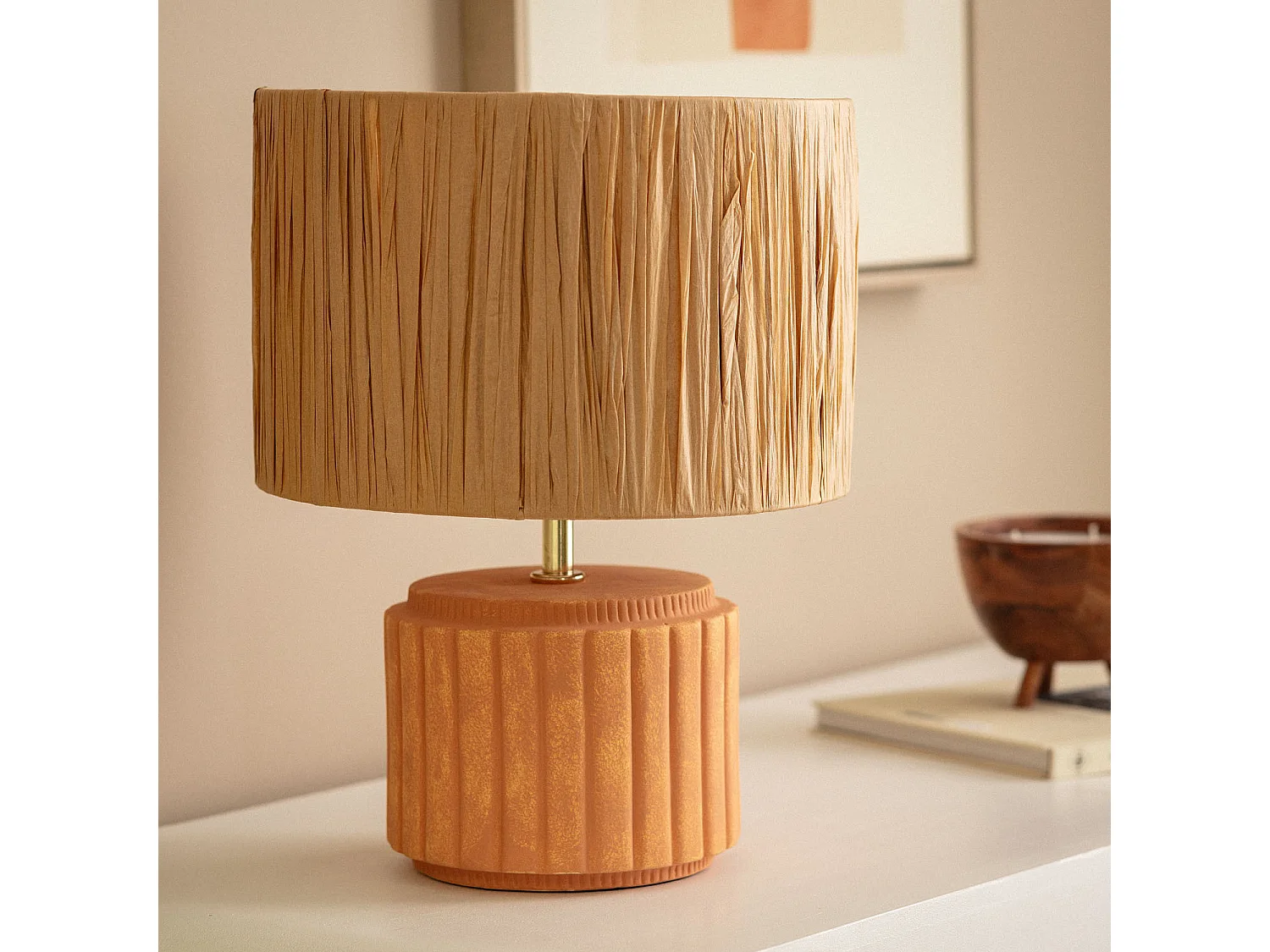 Lampe à Poser Céramique et Raphia Kinney Terre cuite