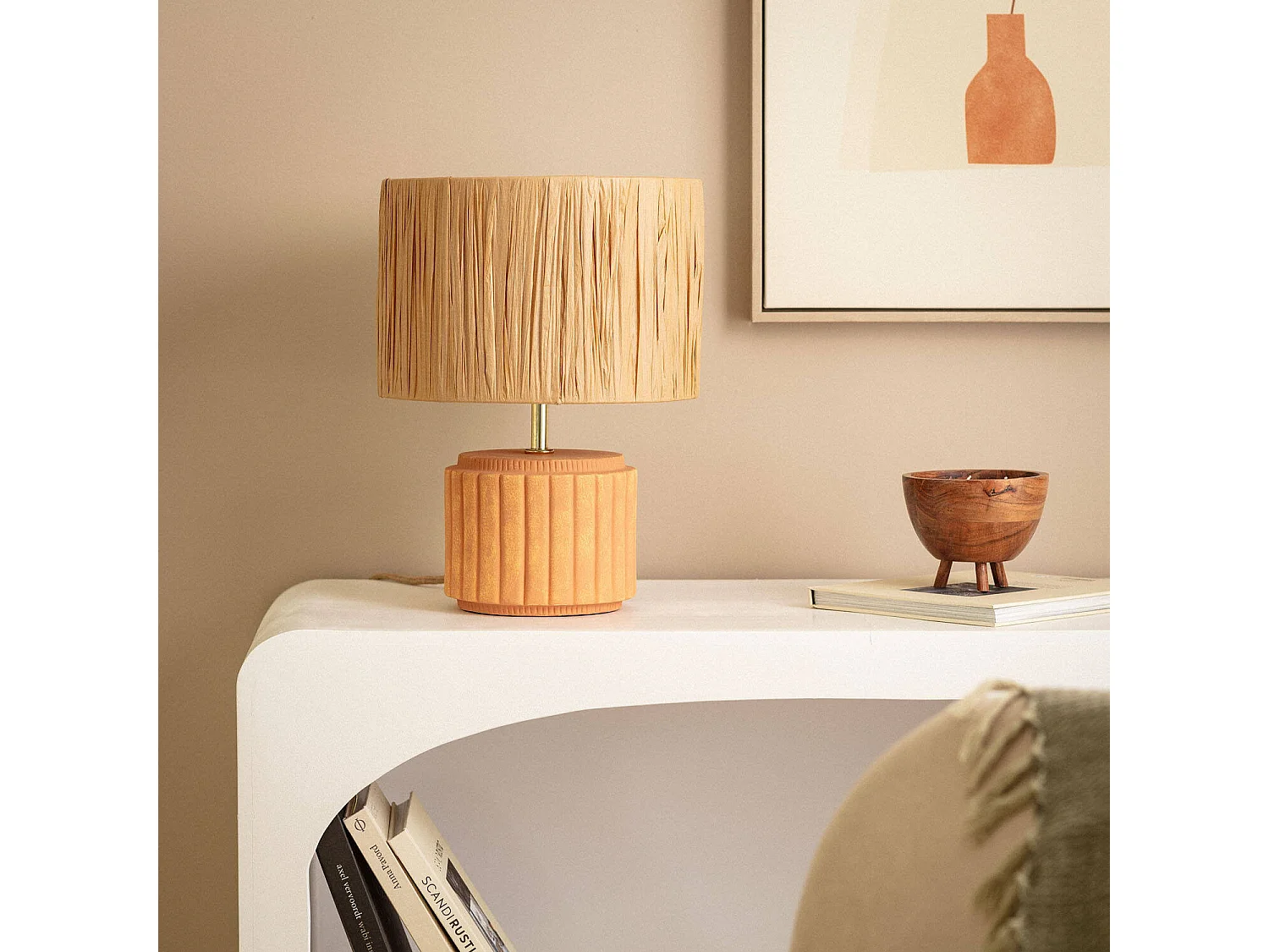 Lampe à Poser Céramique et Raphia Kinney Terre cuite