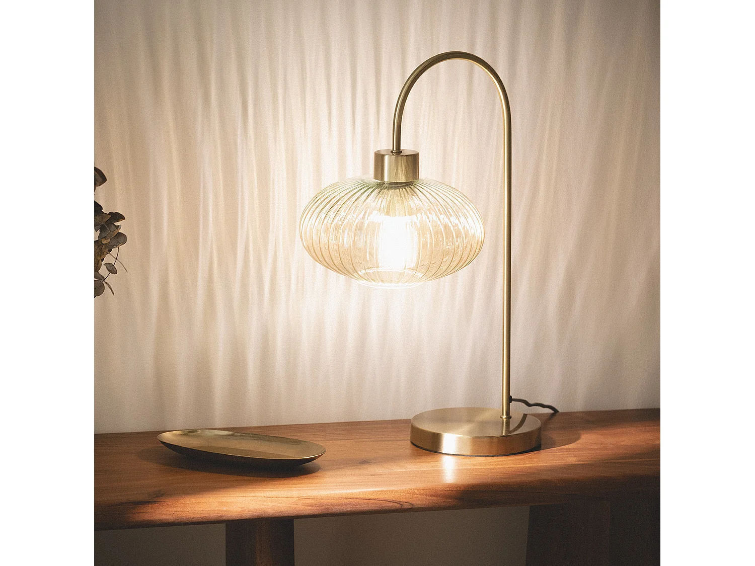 Lámpara de Mesa Metal y Cristal Basile Ámbar