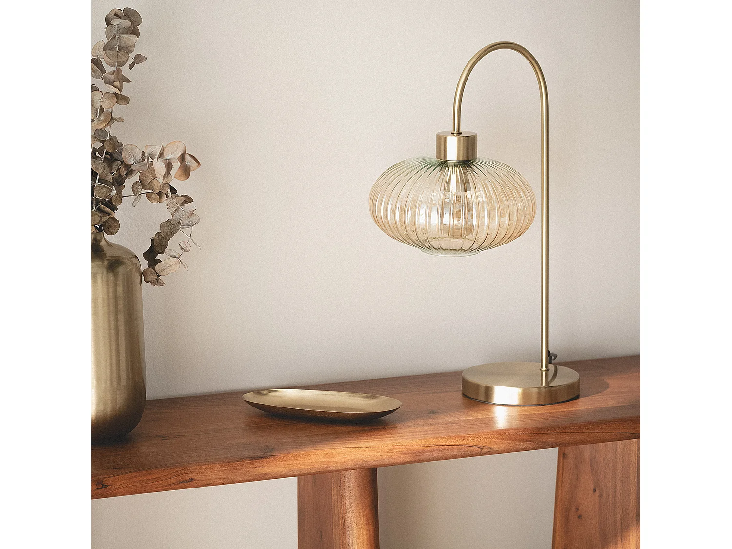 Lámpara de Mesa Metal y Cristal Basile Ámbar