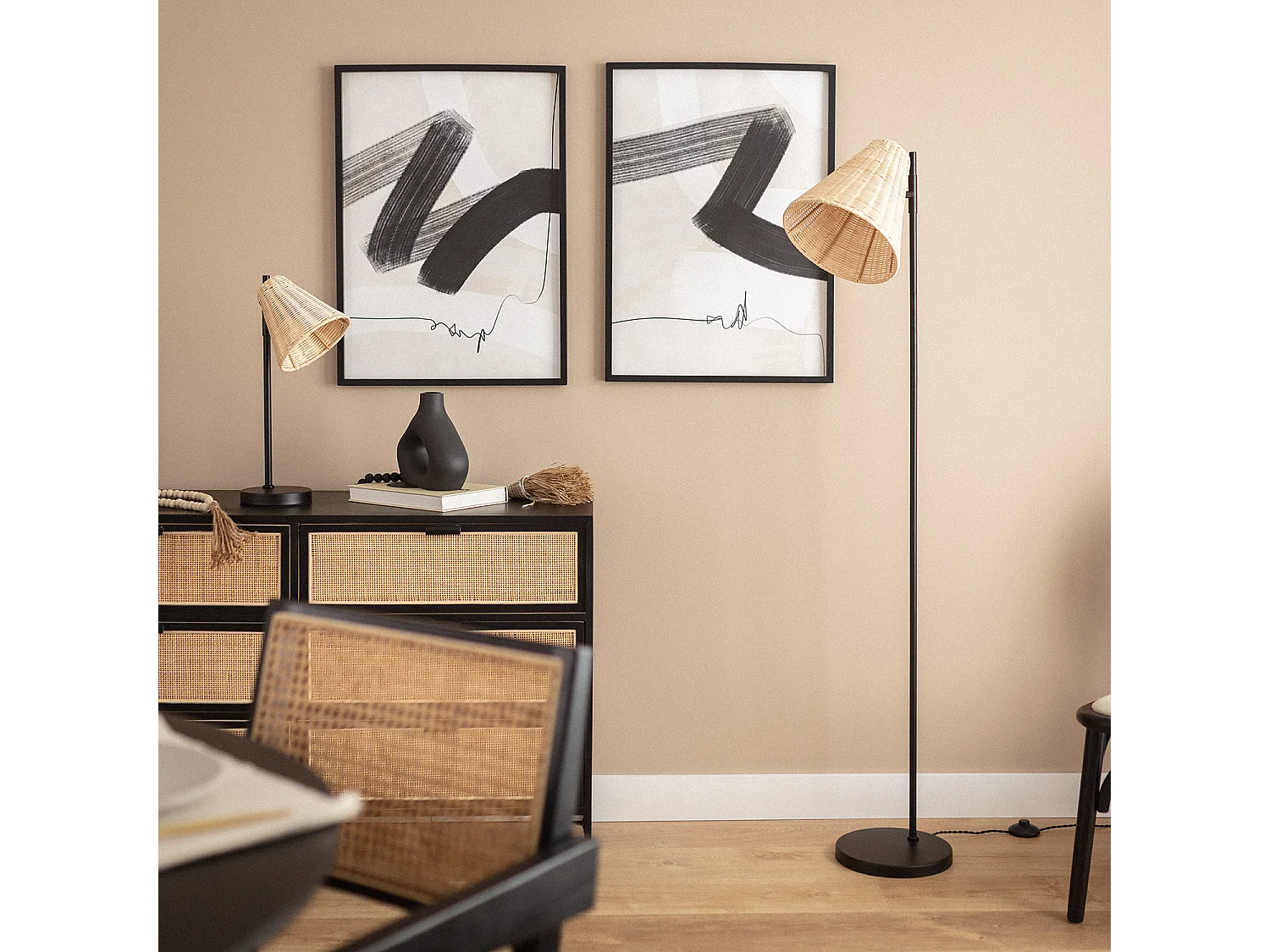 Lampe à Poser Métal et Rotin Cesto Noir