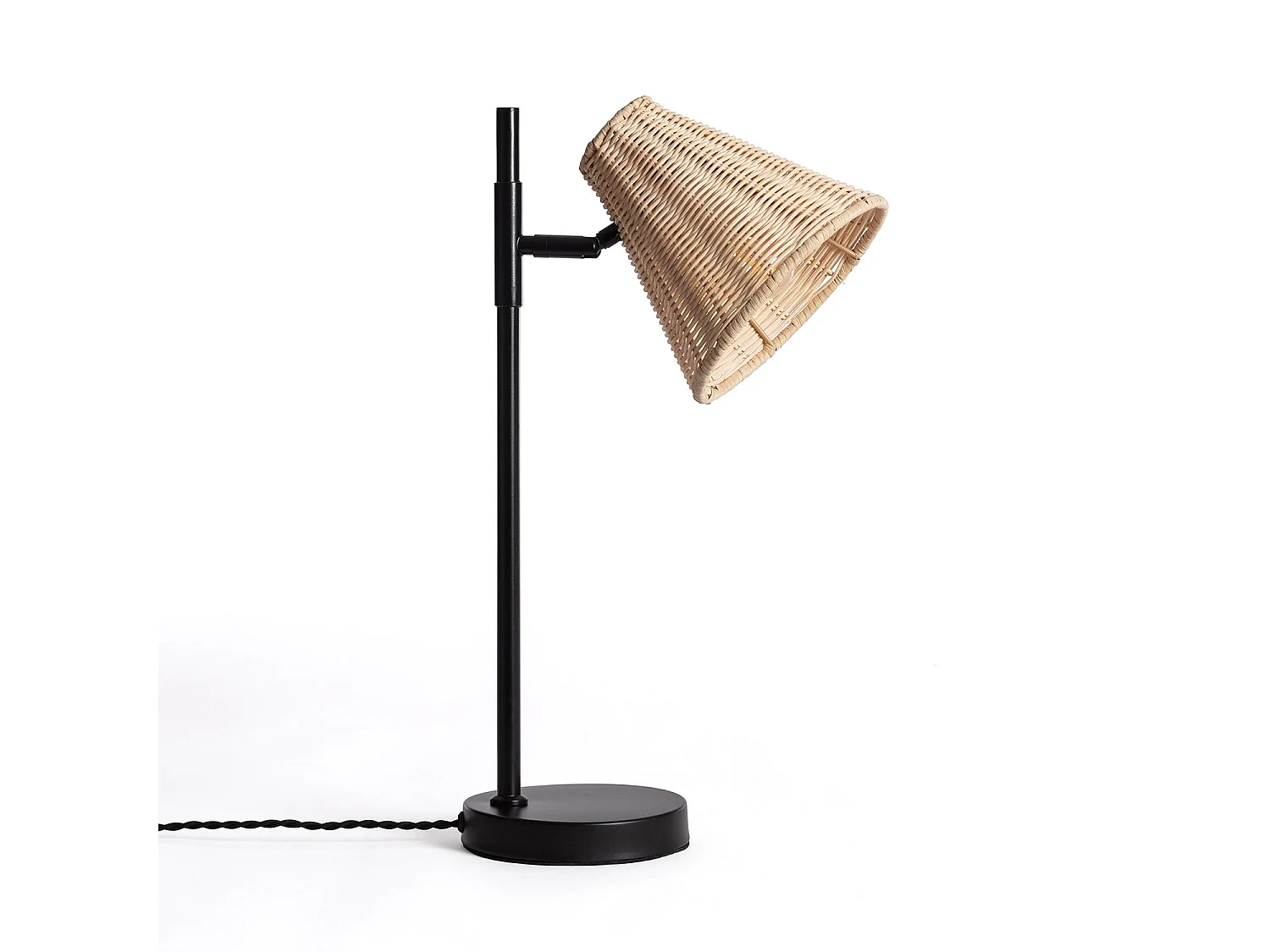 Lampada da Tavolo Metallo e Rattan Cesto Nero