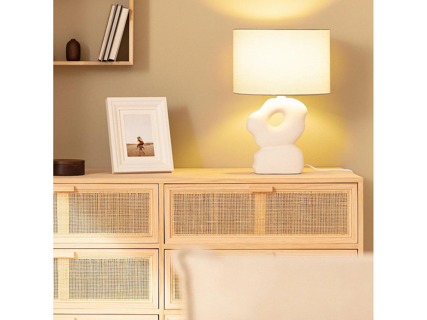 Lampe à Poser Céramique et Lin Illinois Blanc