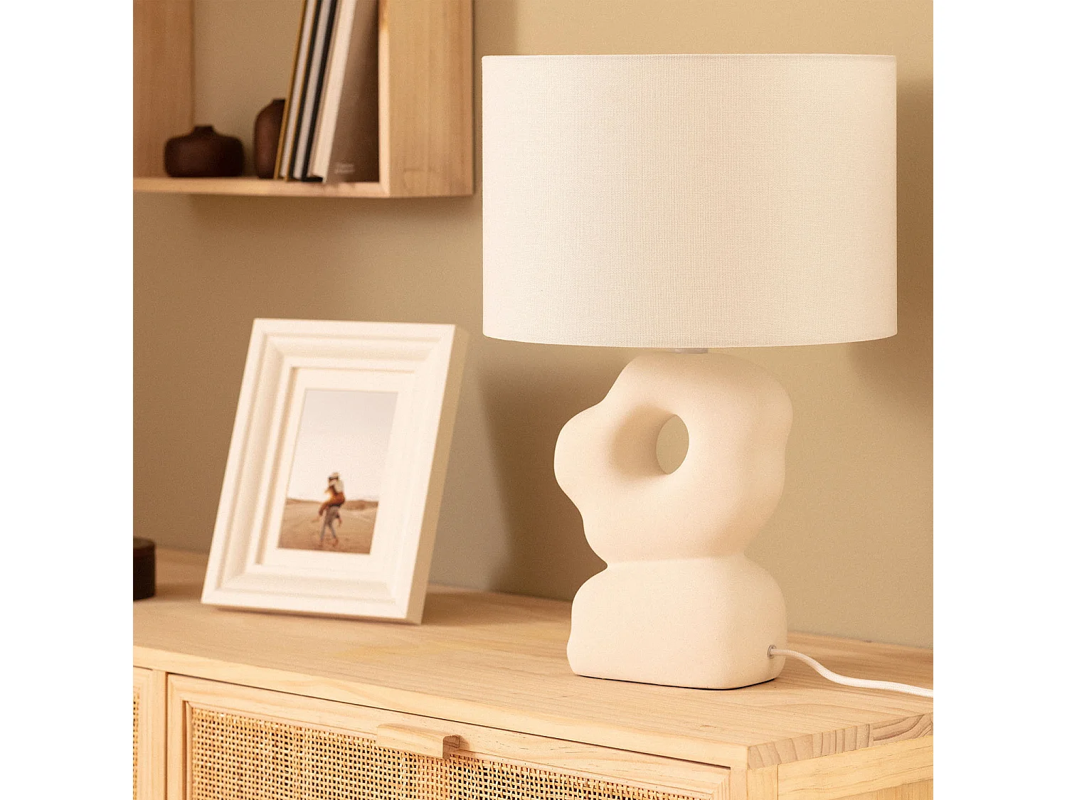Lampe à Poser Céramique et Lin Illinois Blanc