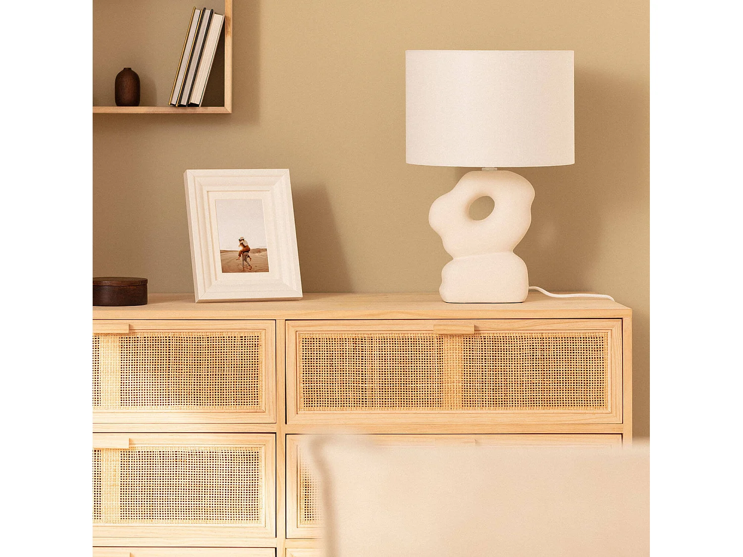 Lampe à Poser Céramique et Lin Illinois Blanc
