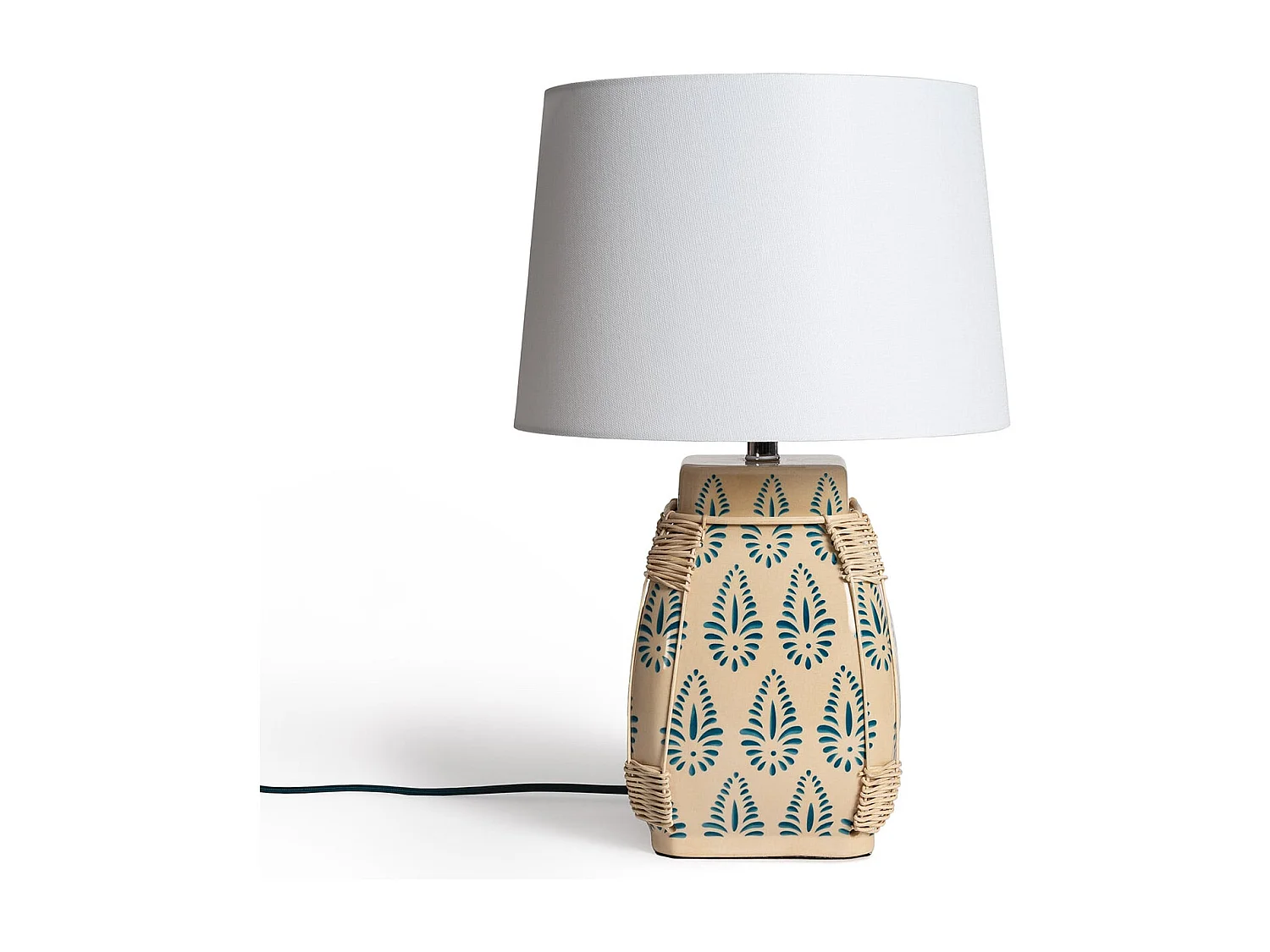 Lampada da Tavolo in Ceramica e Tessuto Ariché Bianco