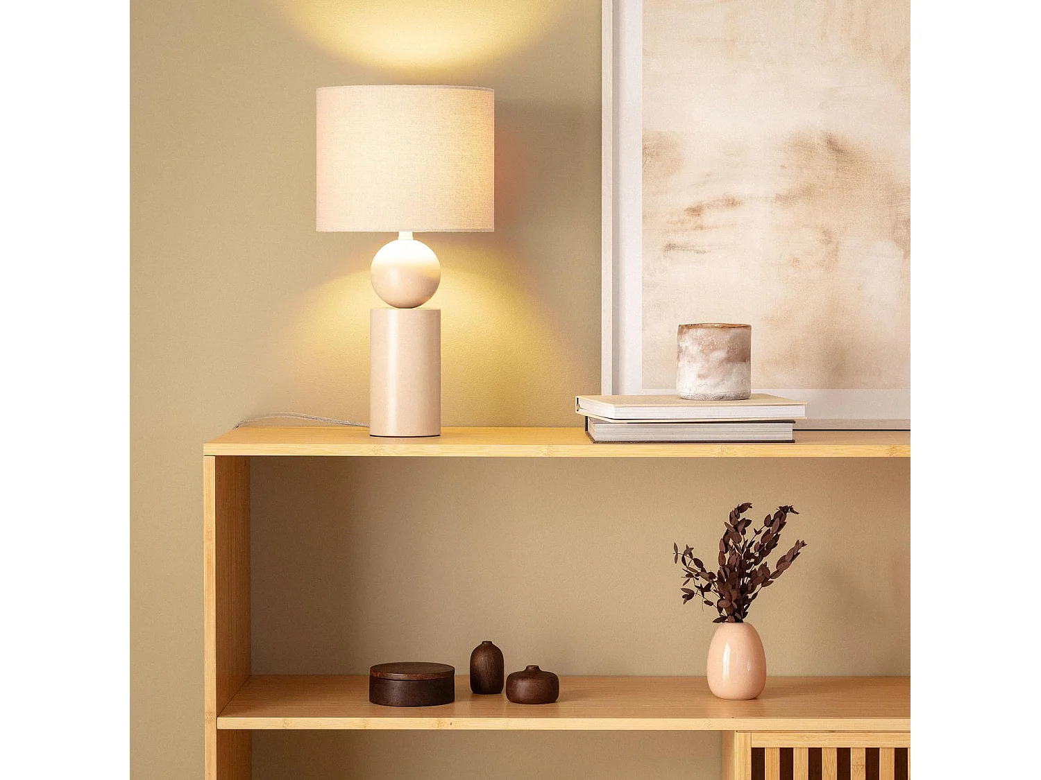 Lampe à Poser Céramique et Tissu Rahma Beige
