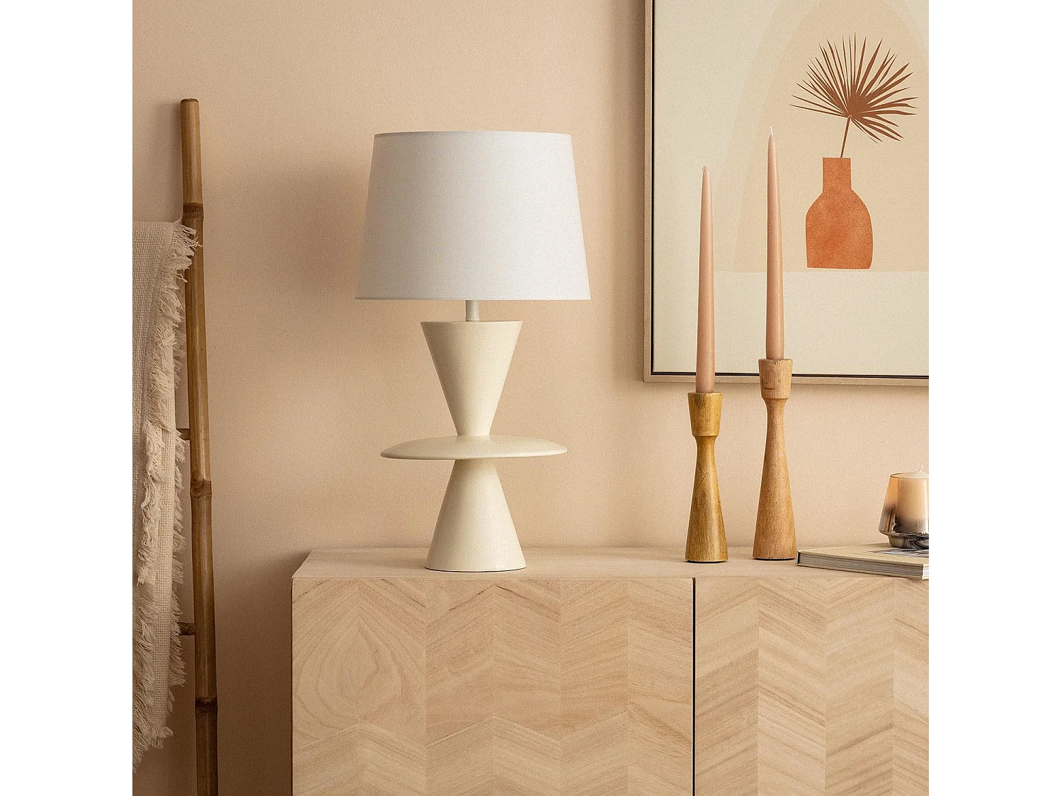 Lámpara de Mesa Resina y Tela Wismar Blanco Roto