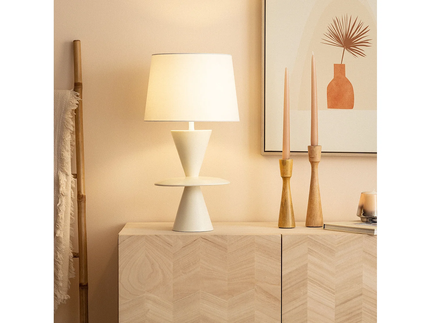 Lámpara de Mesa Resina y Tela Wismar Blanco Roto