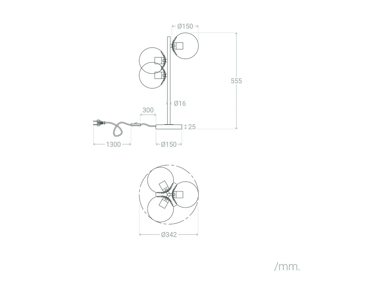 Lampe à Poser Métal et Verre Moonlight Brass 3 Spots Doré
