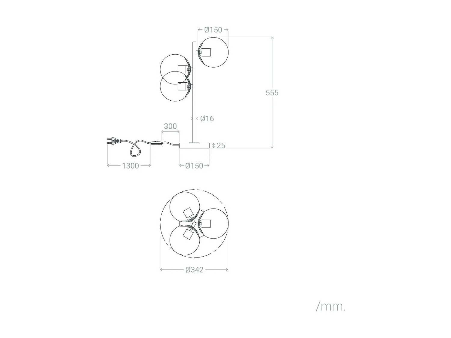 Lámpara de Mesa Metal y Cristal Moonlight Brass 3 Focos Dorado