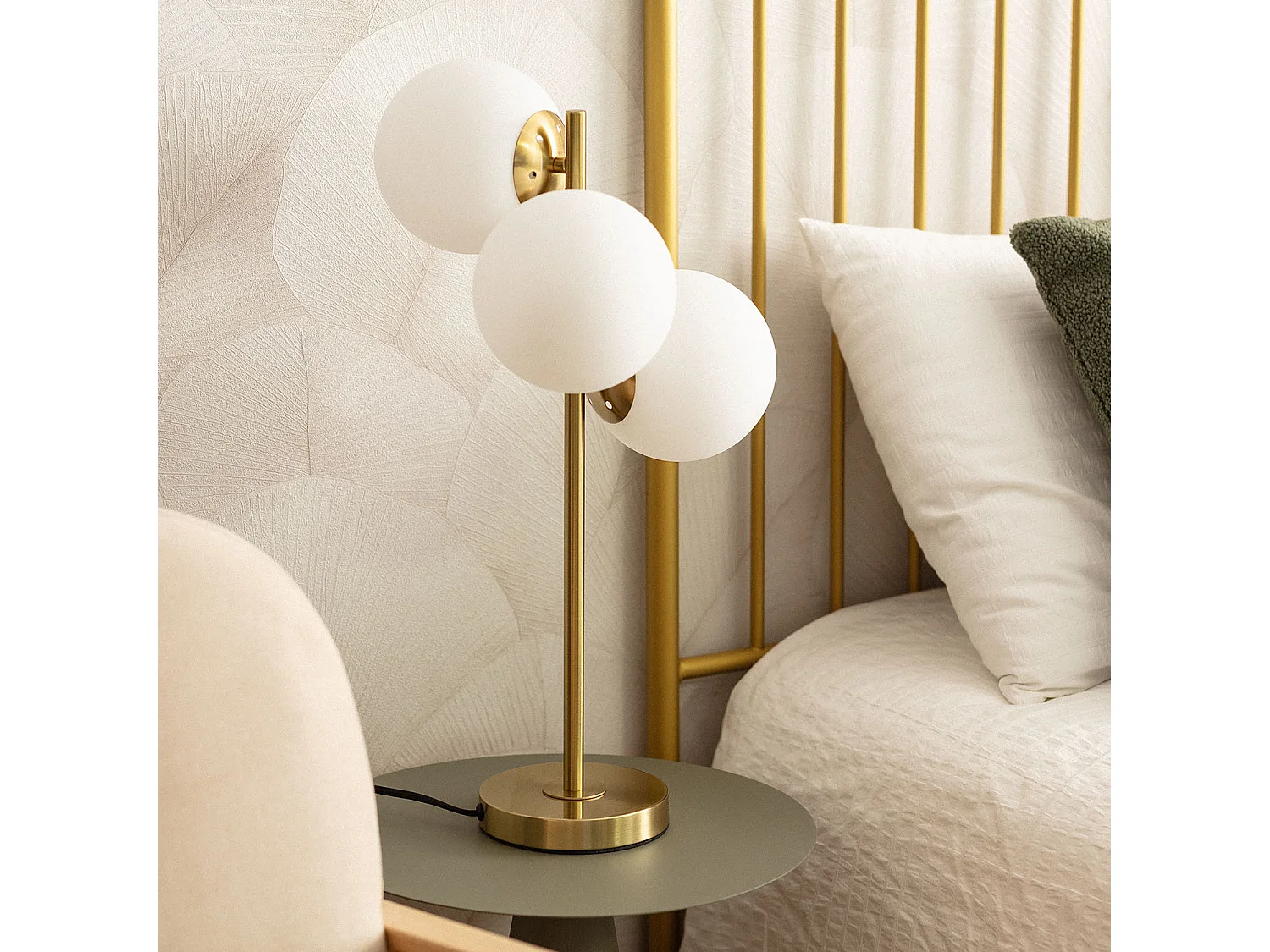 Lámpara de Mesa Metal y Cristal Moonlight Brass 3 Focos Dorado