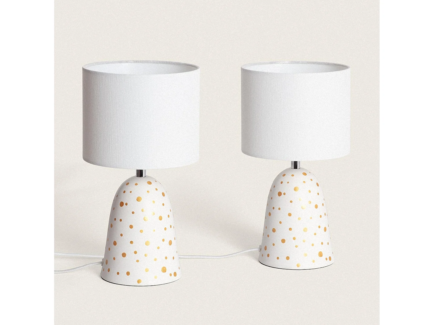 Pack di 2 Lampade da Tavolo in Ceramica e Tessuto Argua Avorio