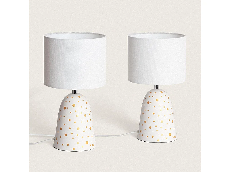 Pack de 2 Lampes à Poser Céramique et Tissu Argua Ivoire