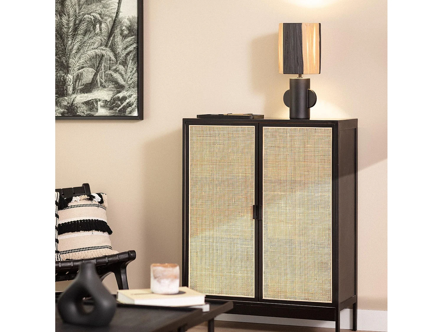 Lampe à Poser Céramique et Raphia Tyler Noir