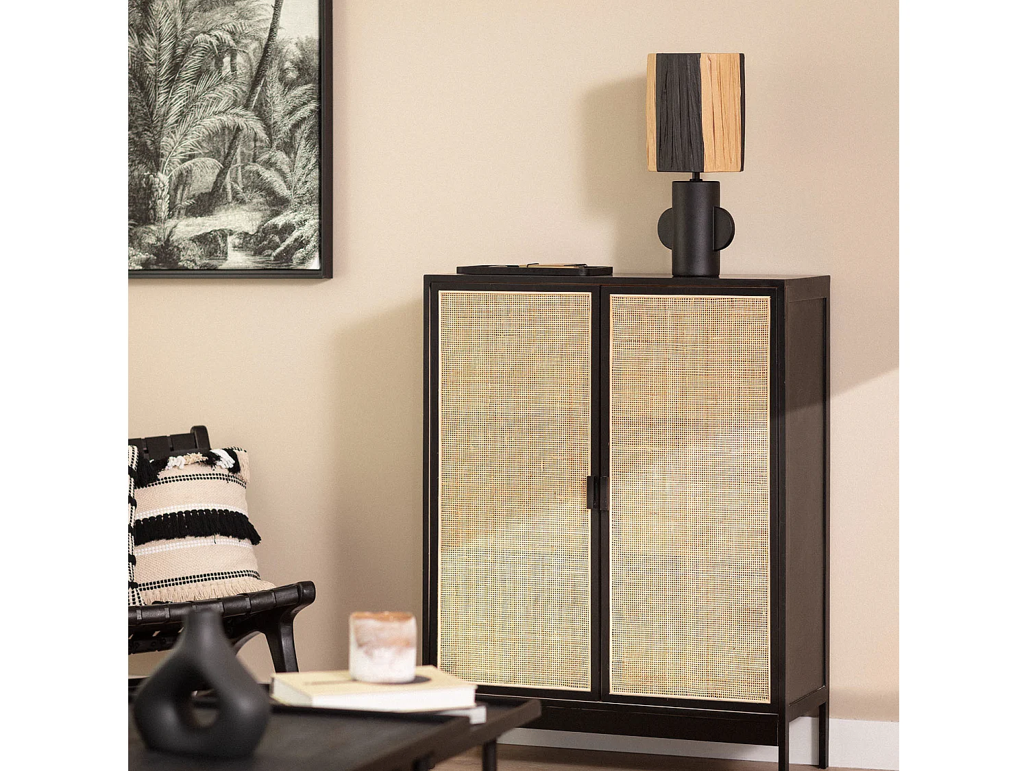 Lampe à Poser Céramique et Raphia Tyler Noir