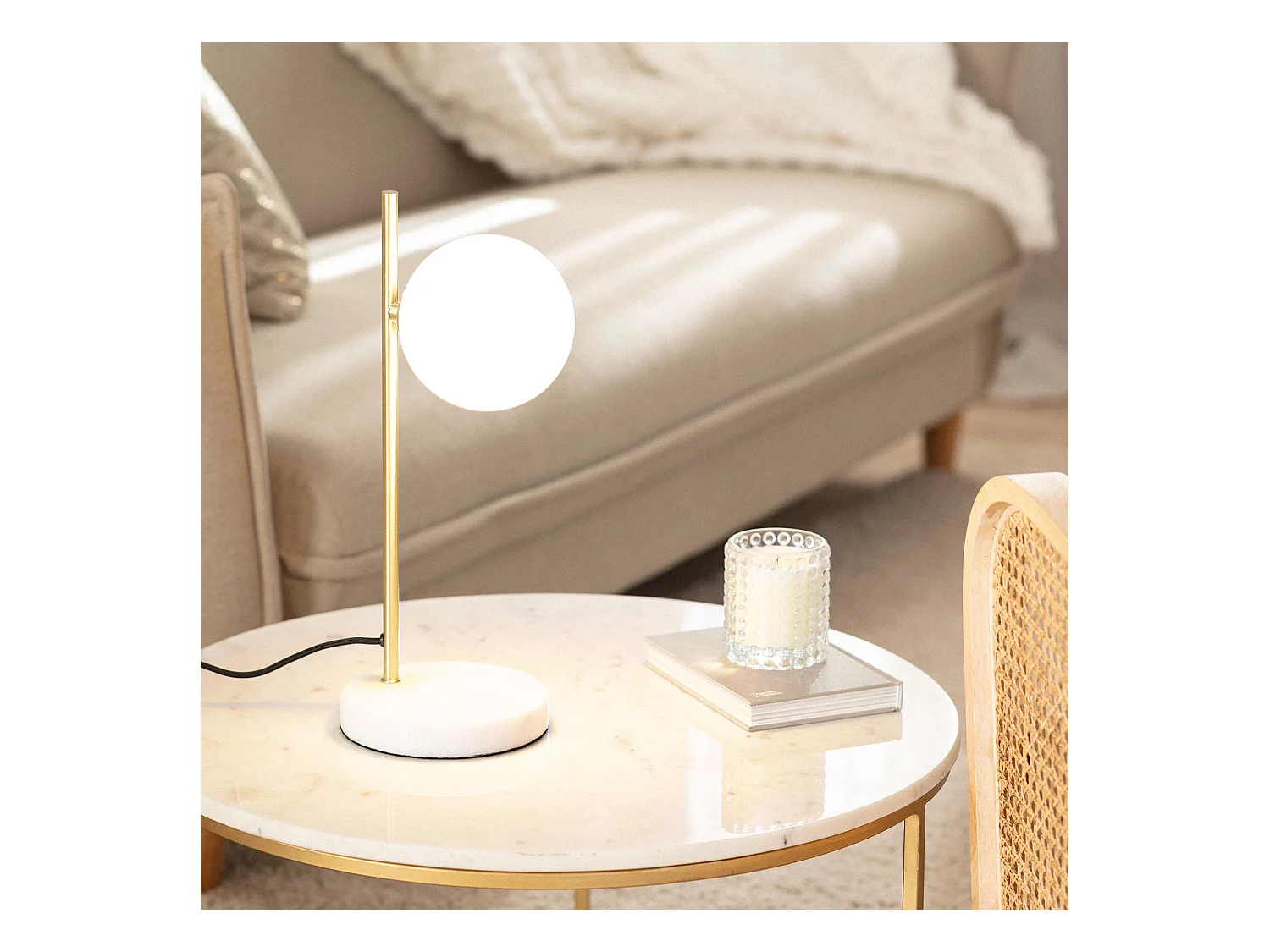 Lampe à Poser Métal et Verre Lune Blanc