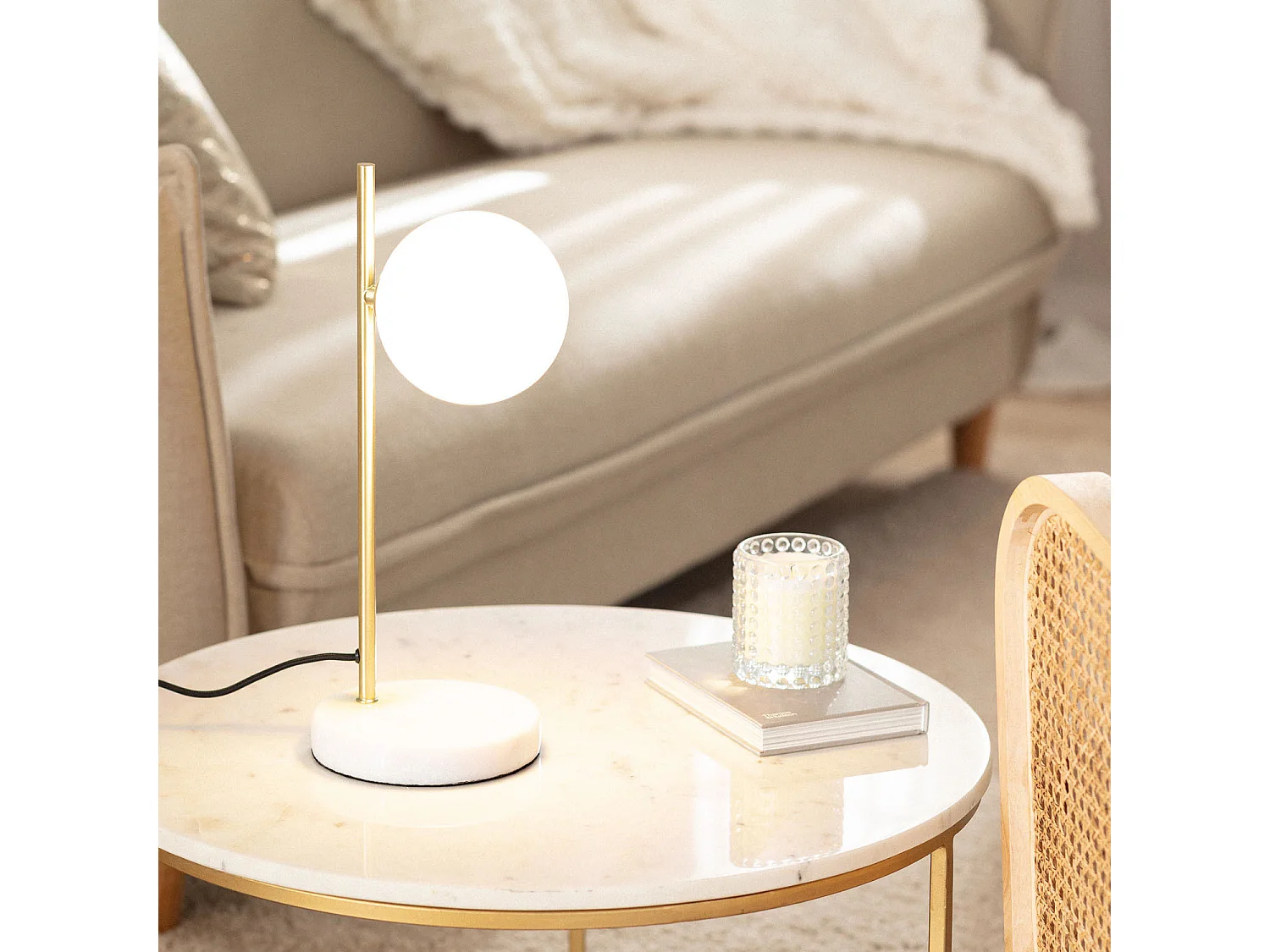 Lampada da Tavolo Metallo e Vetro Lune Bianco