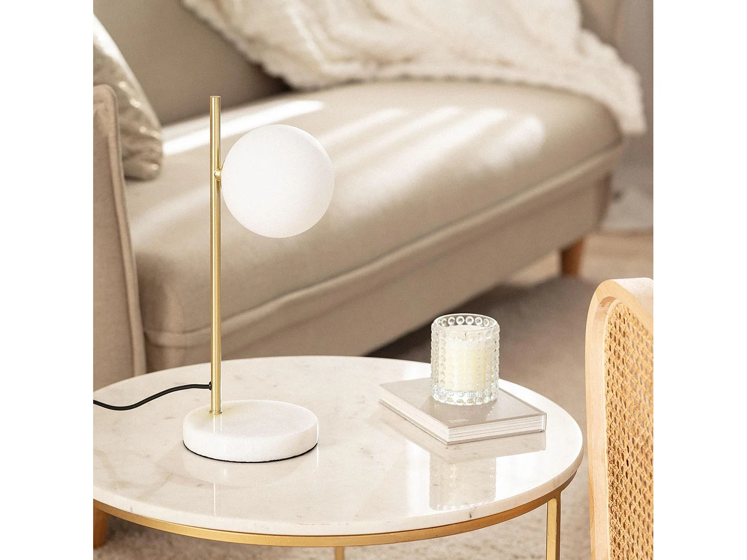 Lampada da Tavolo Metallo e Vetro Lune Bianco