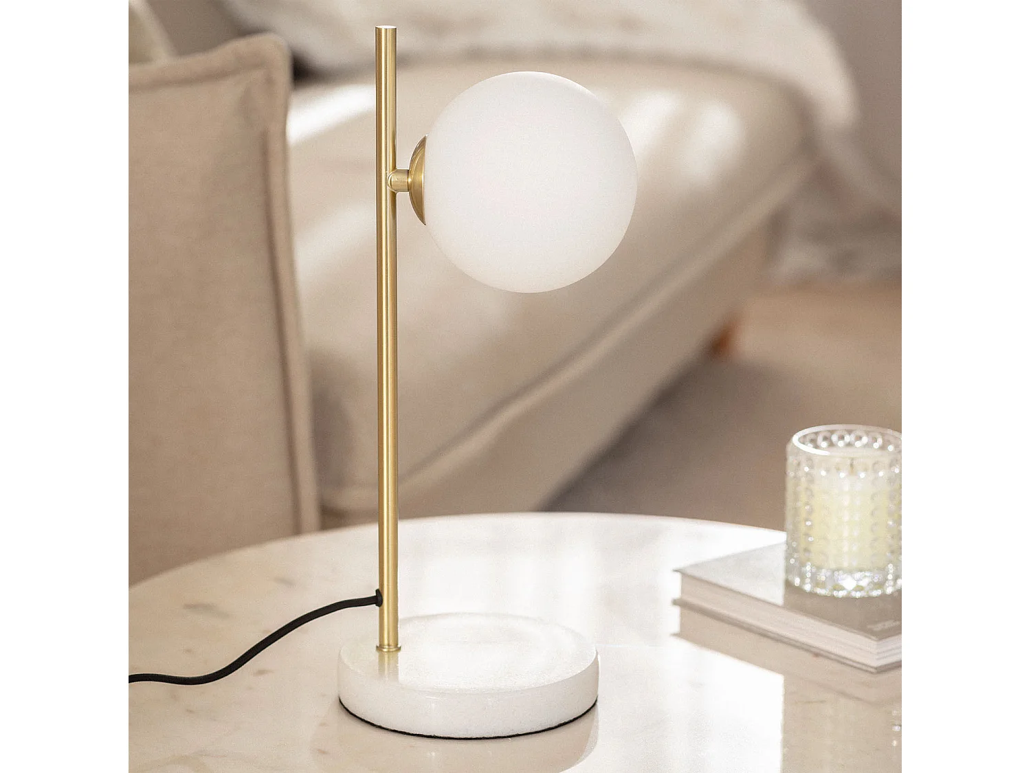 Lampada da Tavolo Metallo e Vetro Lune Bianco