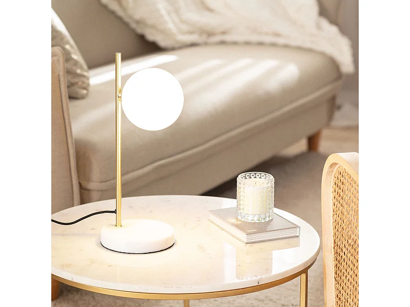 Lampe à Poser Métal et Verre Lune Blanc