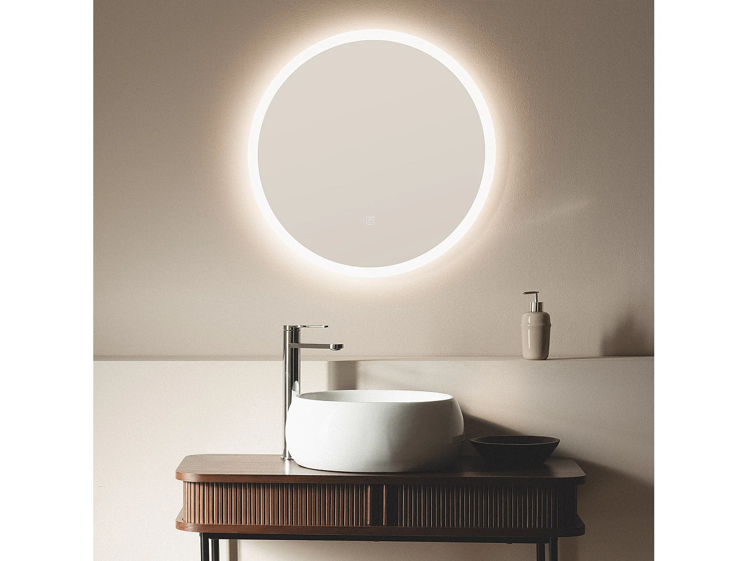 Miroir de Salle de Bain avec éclairage LED et Anti-buée Minna Ø60 cm 4000K Blanc neutre