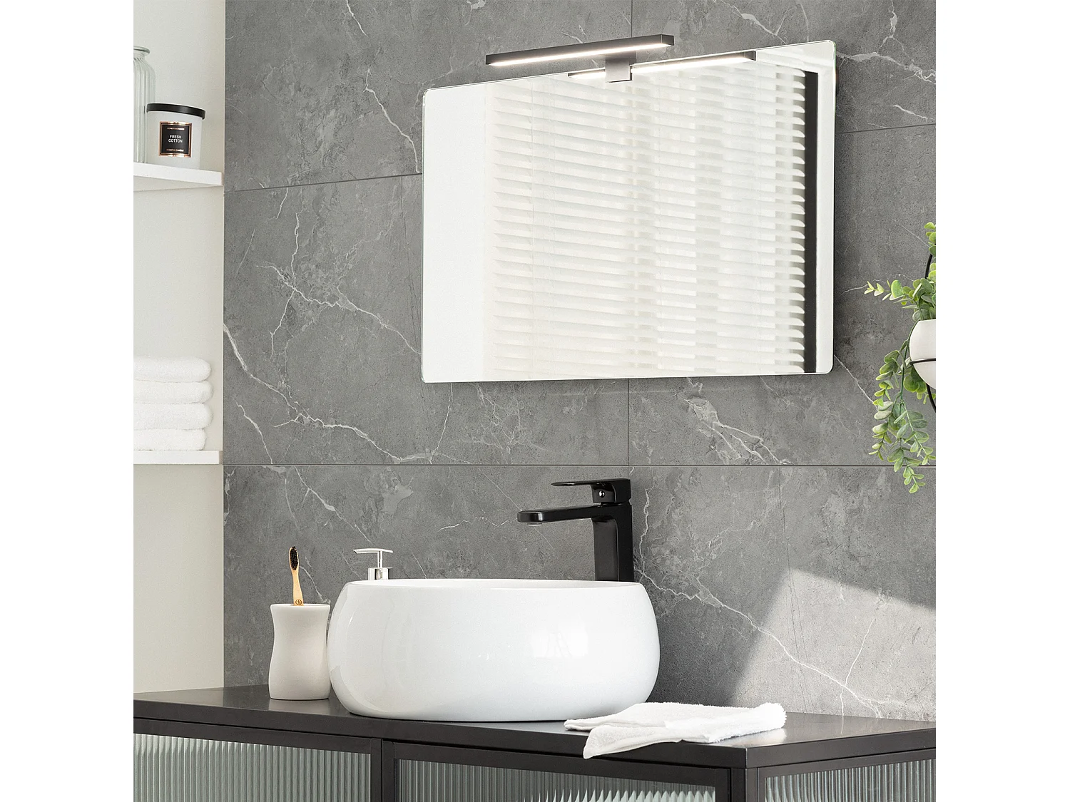Applique LED Salle de Bain 5W Carl Noire pour Miroir  6000K Blanc froid
