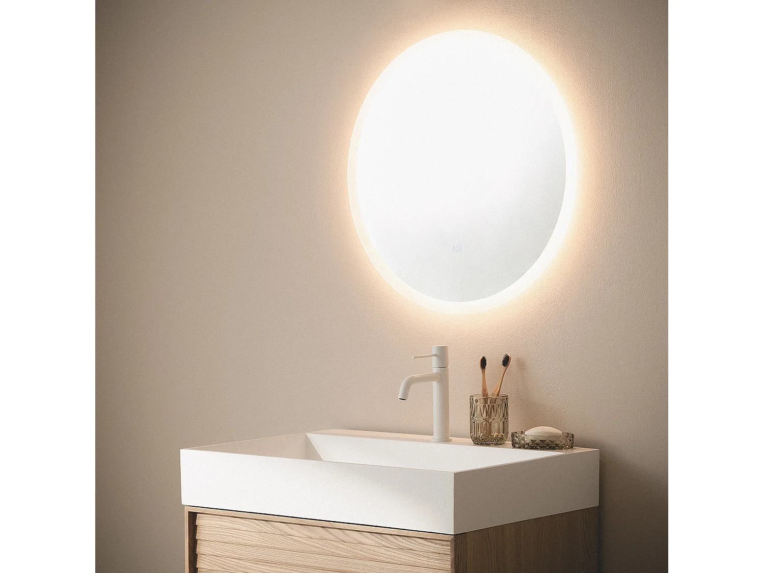 Miroir Salle de Bain avec Éclairage LED Anti-buée Shala Ø60 cm  2700K Blanc chaud