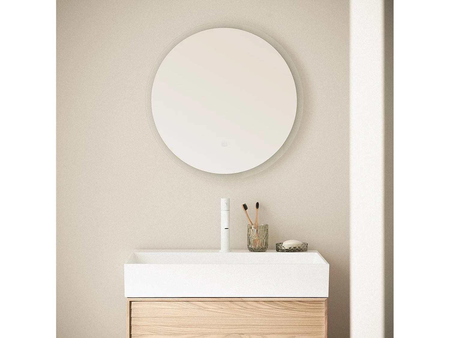 Miroir Salle de Bain avec Éclairage LED Anti-buée Shala Ø60 cm  2700K Blanc chaud