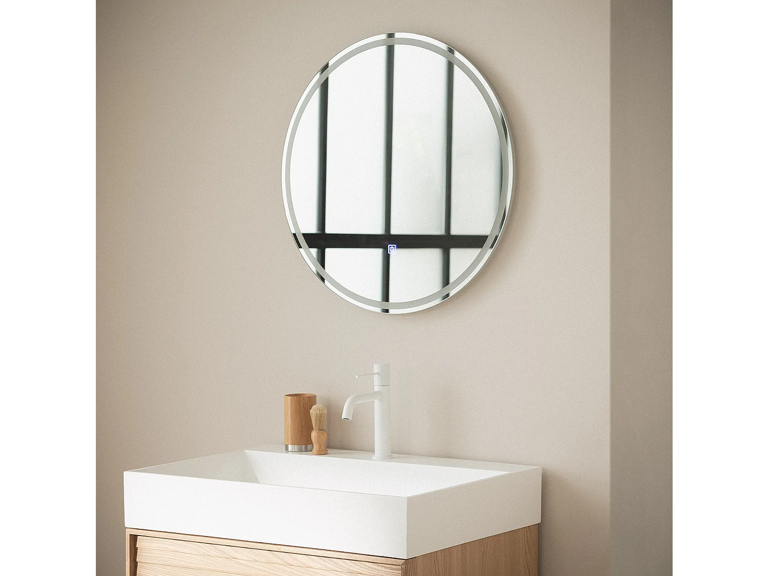 Espejo Baño con Luz LED y Antivaho Ø60 cm Jizan 4000K Blanco Neutro