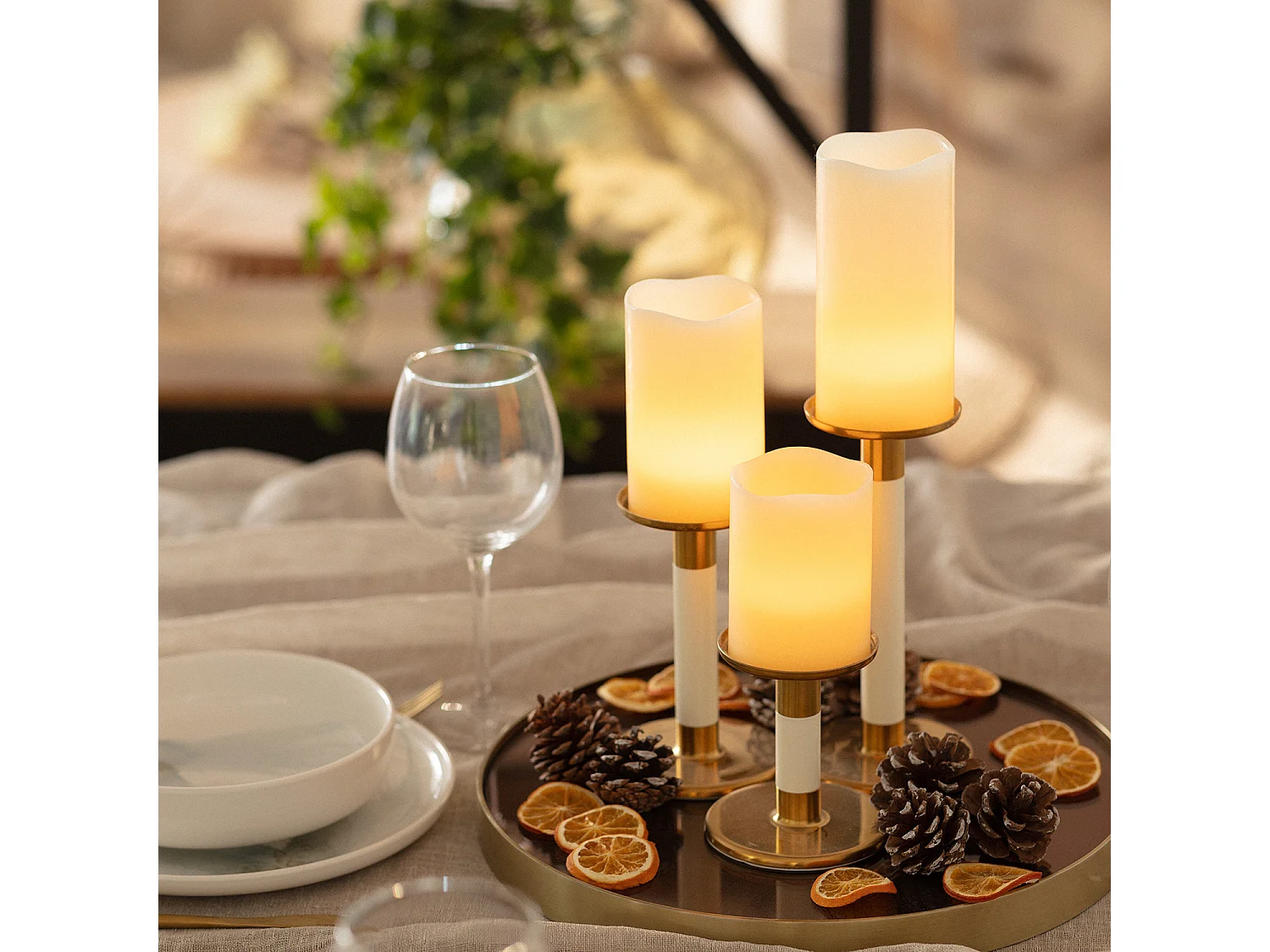 Pack 3 Candele LED Cera Naturale con Telecomando