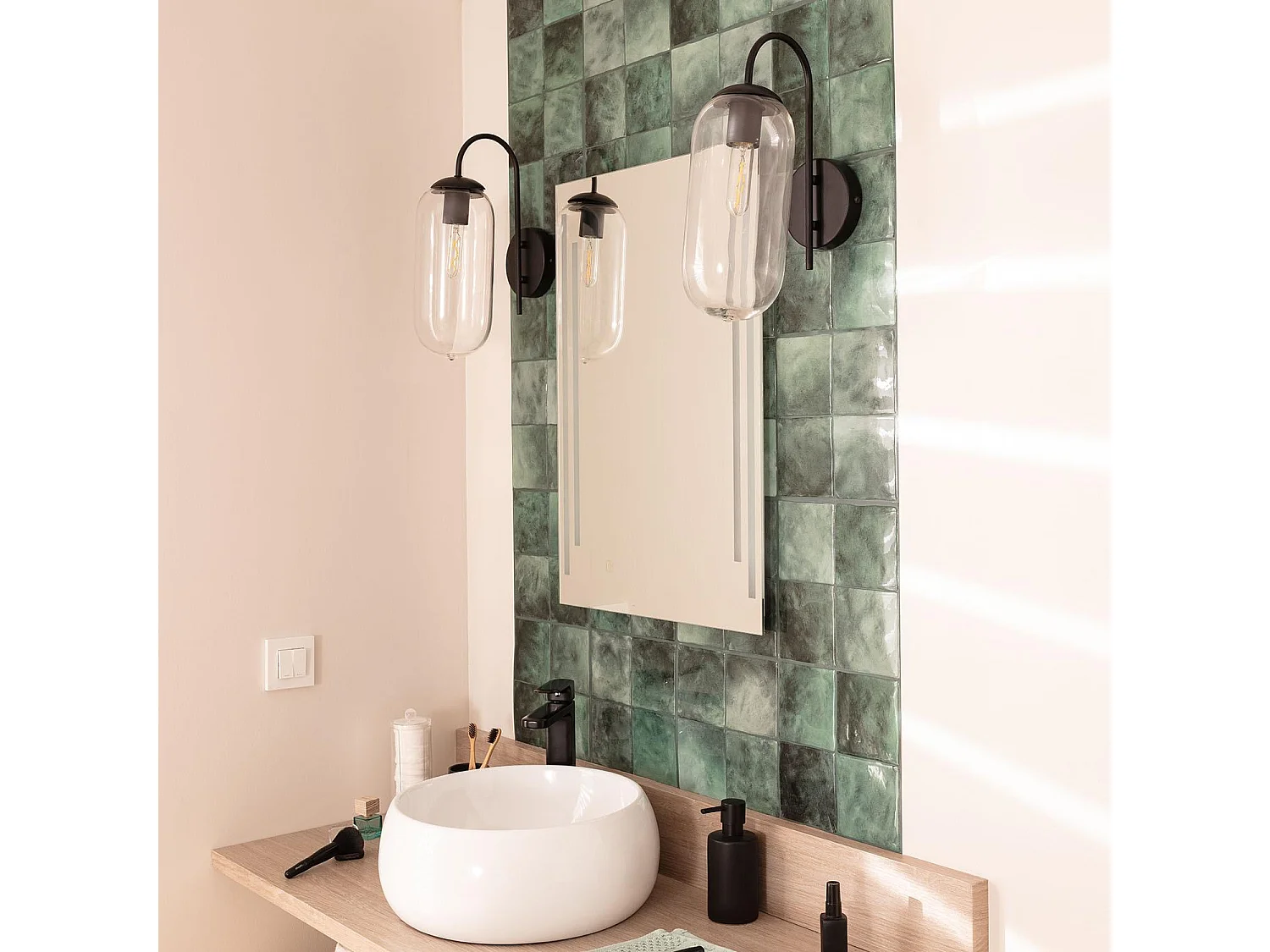 Applique da Parete Esterno Metallo e Vetro Dubah Nero